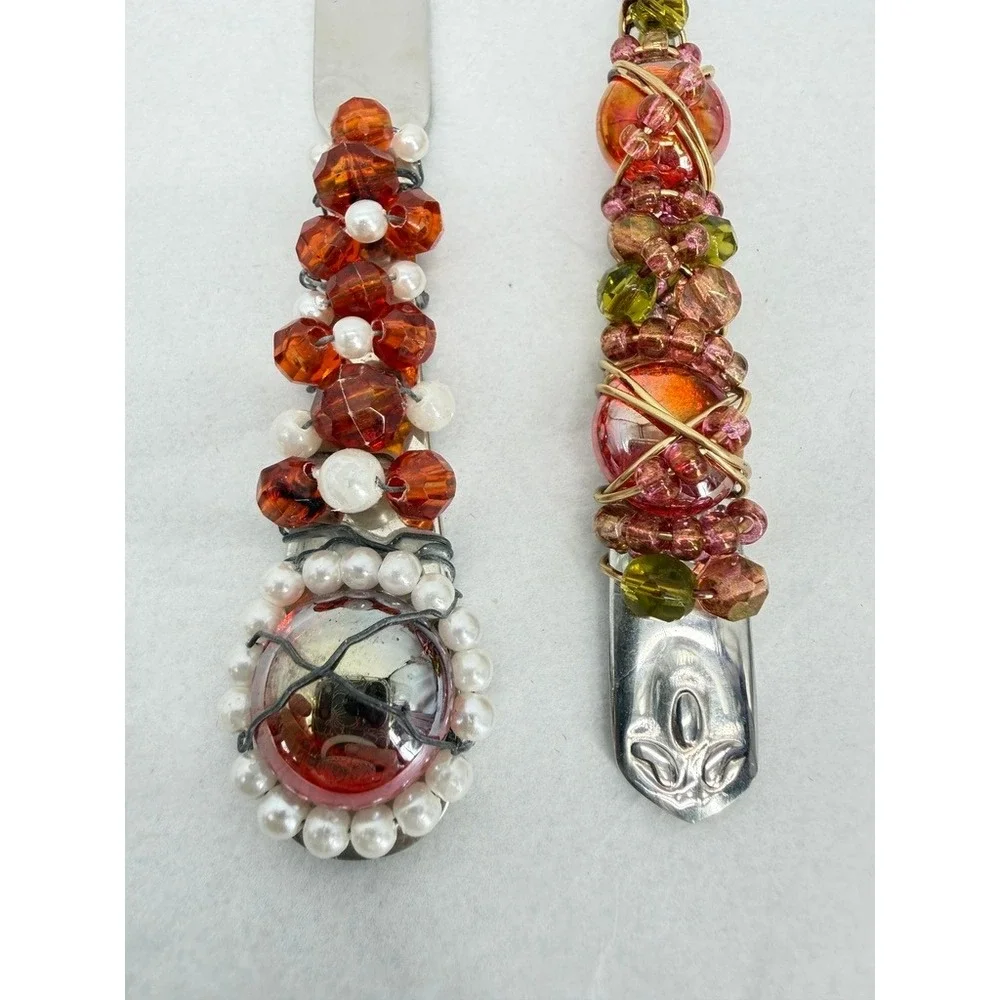 Wire Wrapped Beaded Small Appetizer Knife & Fork Set Stainless Flatware Handmade